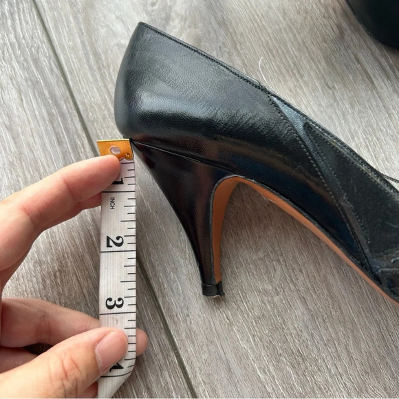 Evan Picone Black Full Leather Peep Toe Pumps Made in Spain - Picture 12 of 14